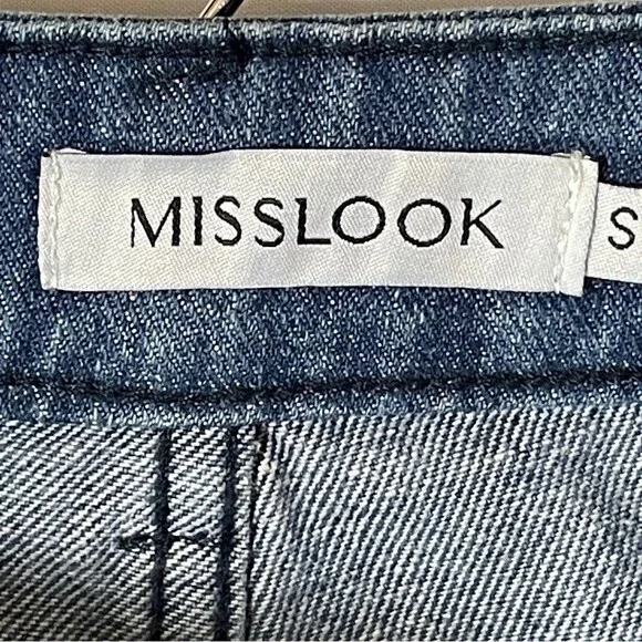 Misslook Floral Blue Jeans Straight Leg High Waist - Picture 3 of 8